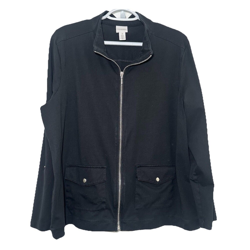 Chicos Weekends Zip Front Jacket Black Stretch Knit Womens Size XL (Chico's 3)
